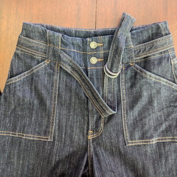 Express Dark Wash Denim Wide Leg Super High Rise Stretch Jean Size 6 Long - Picture 7 of 15